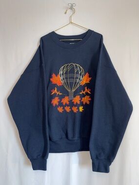 Gildan Navy Blue Sweatshirt with Gold Hot Air Balloon and Red Orange Leaves 🍁